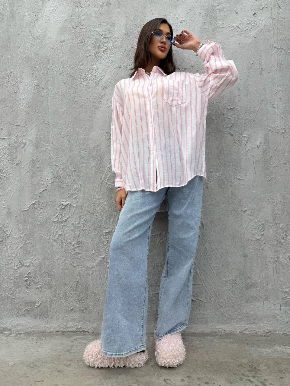 хлопковая рубашка в полоску оверсайз cosmo brand,рубашка женская,рубашка розовая,хлопковая рубашка в полоску оверсайз,рубашка в полоску