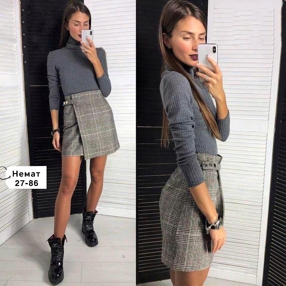 юбка твидовая офисная в клетку bulgakova,юбка из твида,юбка с кофтой,мини юбка из твида,теплая юбка