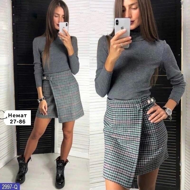 юбка твидовая офисная в клетку bulgakova,юбка из твида,юбка с кофтой,мини юбка из твида,теплая юбка