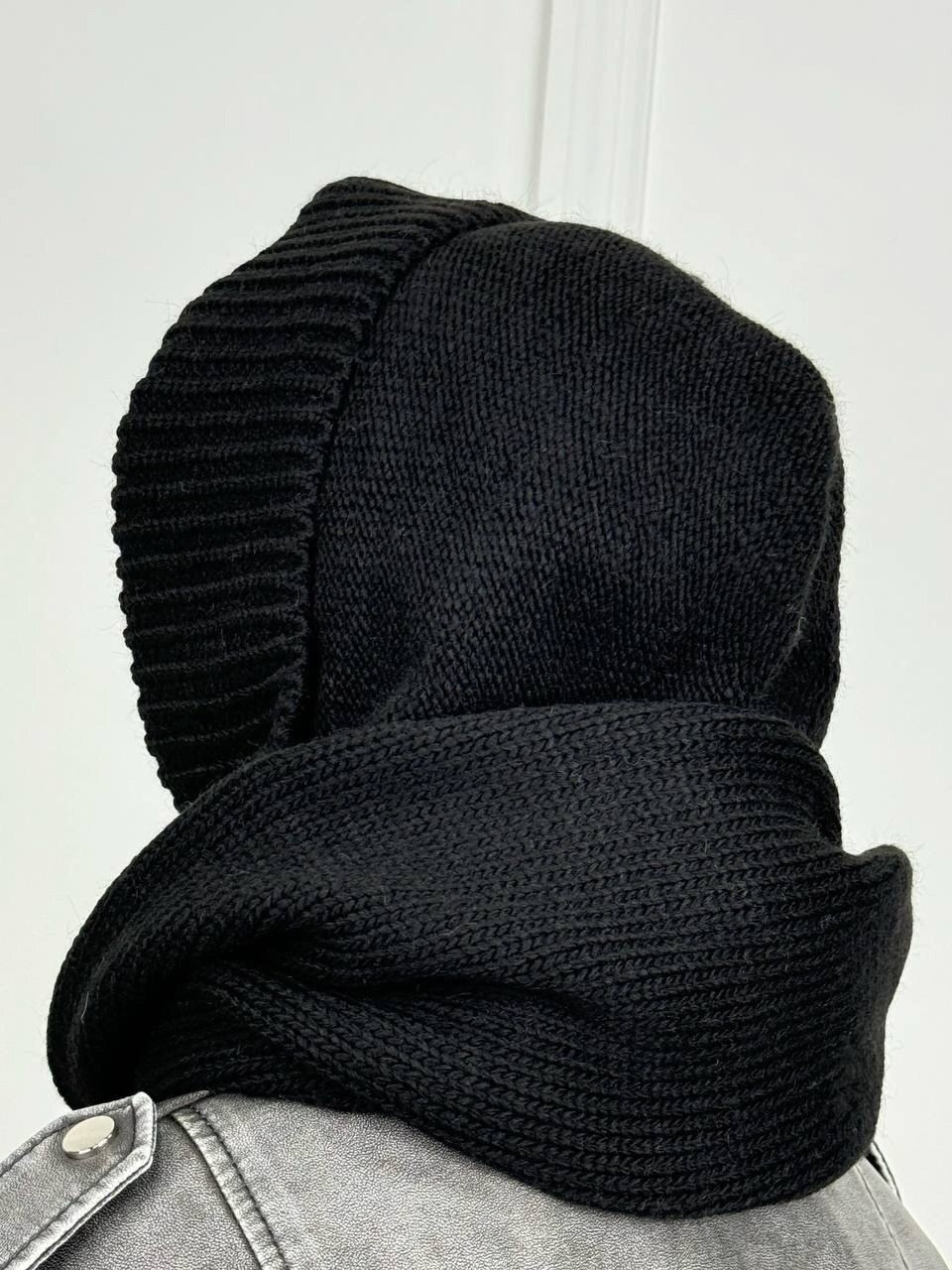 капор вязаный всесезонный,капор-капюшон-шарф женский,капор с шарфом-хомут uzuumm цвет черный,капор вязаный зимний,капор с шарфом-хомут