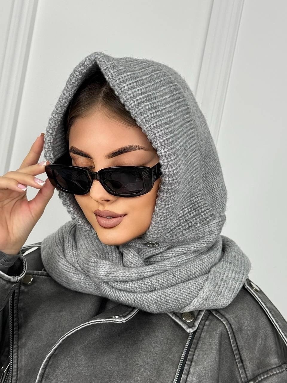 капор вязаный всесезонный,капор-капюшон-шарф женский,капор с шарфом-хомут uzuumm цвет черный,капор вязаный зимний,капор с шарфом-хомут
