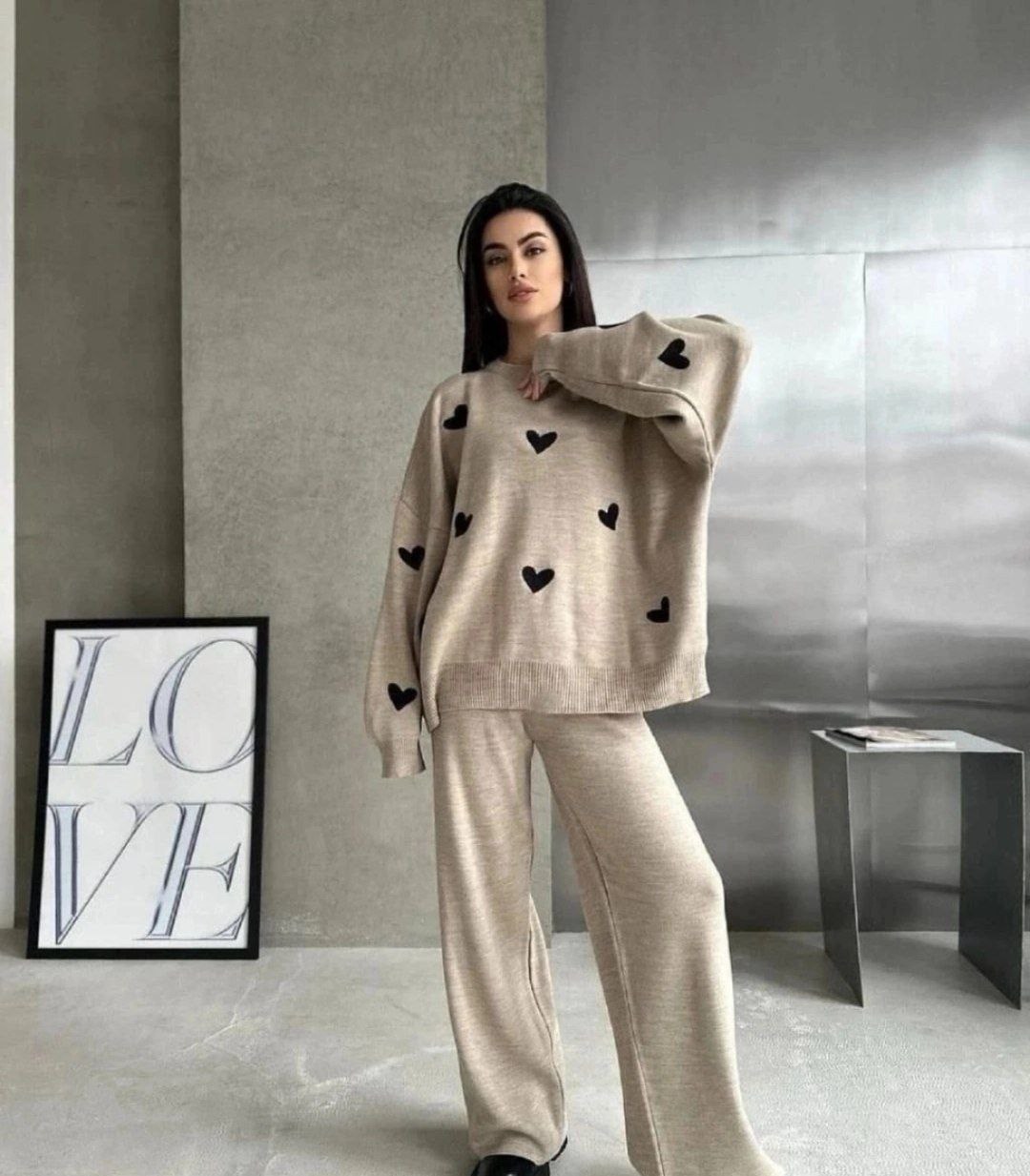 женский вязаный костюм,костюм женский двойка теплый,костюм трикотажный тёплый,кашемировый костюм с брюками,костюм двойка ткань: вязка кашемир