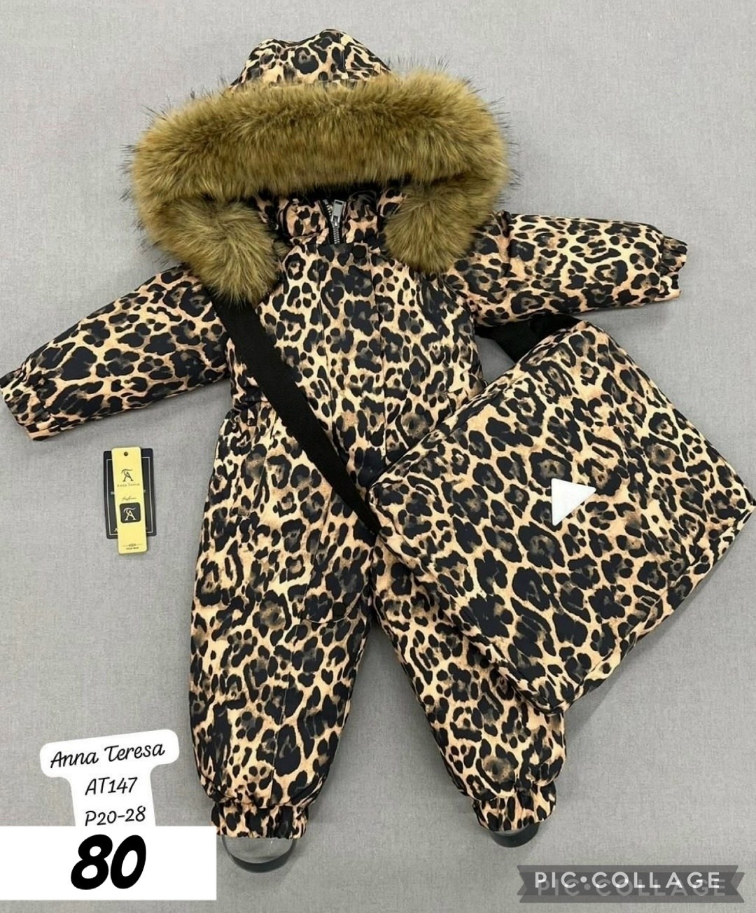 комбинезон детский зимний,зимний комбинезон для девочек,комбинезон детский р.24 рост 98(леопардовый -серый),зимний комбинезон для девочек леопард 80 86 92 98,зимний комбинезон для девочки с сумкой р.2