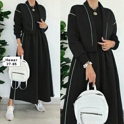 костюм из футера,костюм с платьем,платье кэжуал,стильные наряды