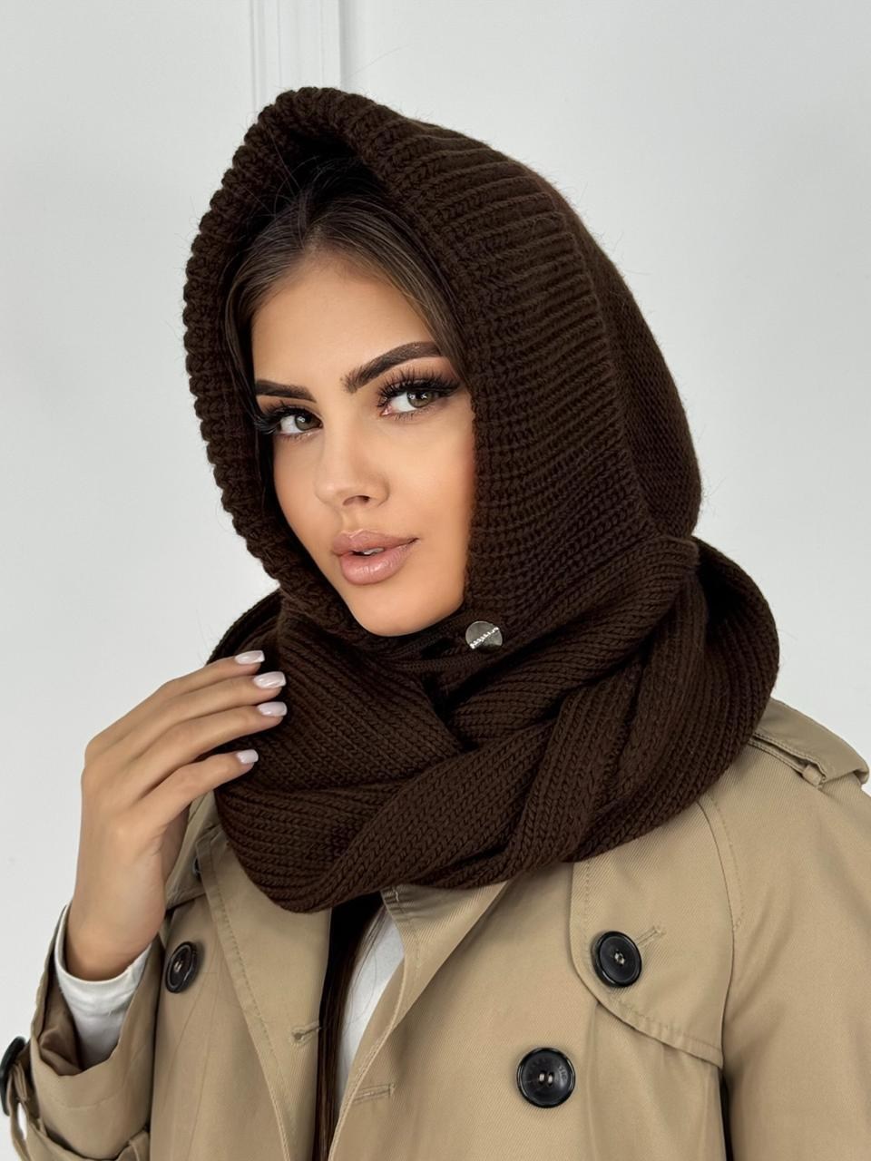 капор вязаный всесезонный,капор-капюшон-шарф женский,капор с шарфом-хомут uzuumm цвет черный,капор вязаный зимний,капор с шарфом-хомут