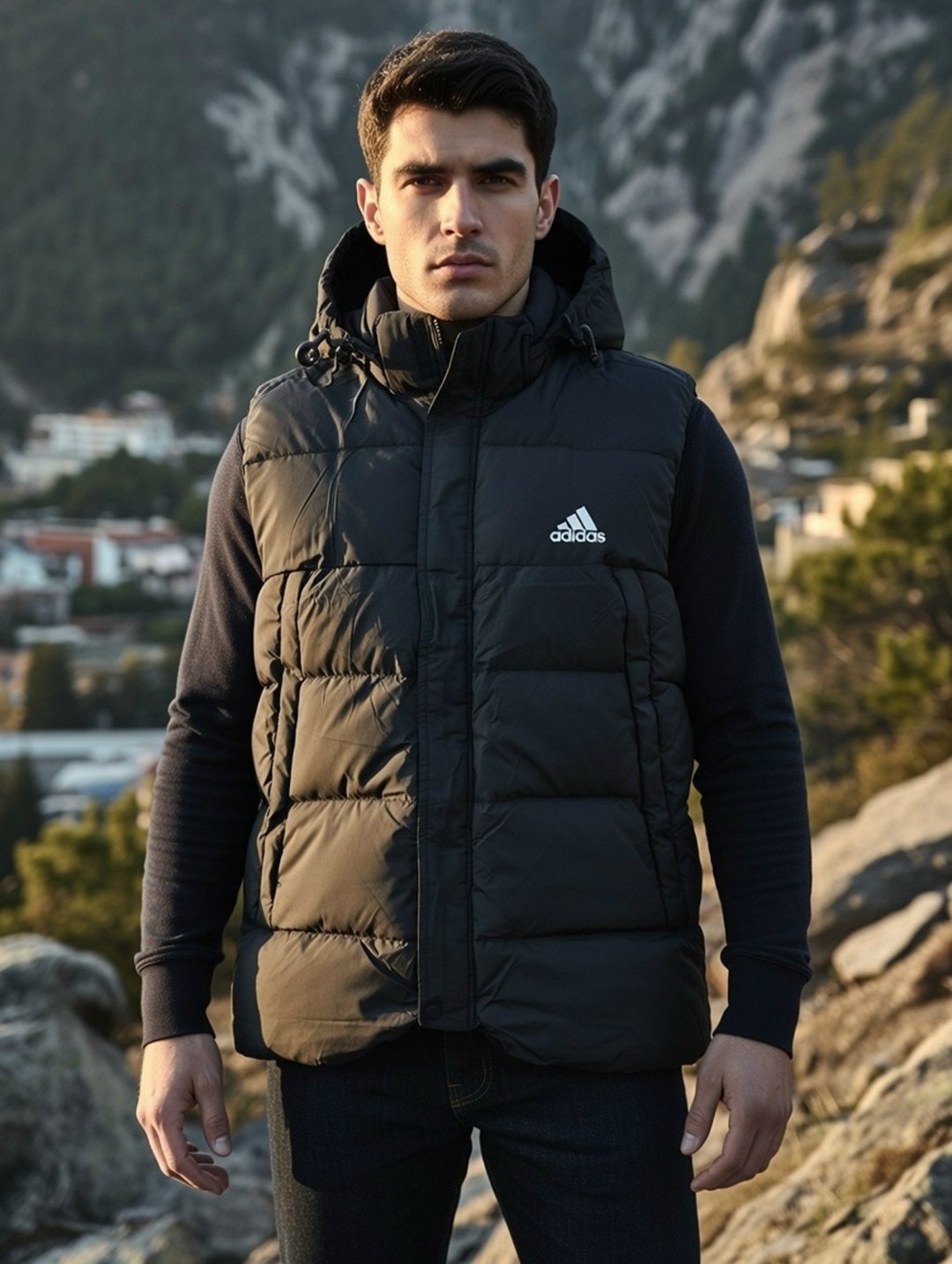 жилет утепленный adidas,adidas helionic down жилет мужской,жилетка пуховая адидас,пуховик adidas helionic hooded down vest men black,жилет adidas