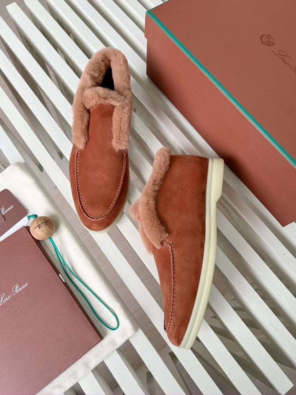 женские лоферы loro piana open walk с мехом,ботинки женские зимние замшевые лоро пиано морковные premium a131908,,лоферы женские loro piana,loro piana зимние лоферы