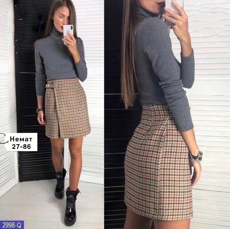юбка твидовая офисная в клетку bulgakova,юбка из твида,юбка с кофтой,мини юбка из твида,теплая юбка