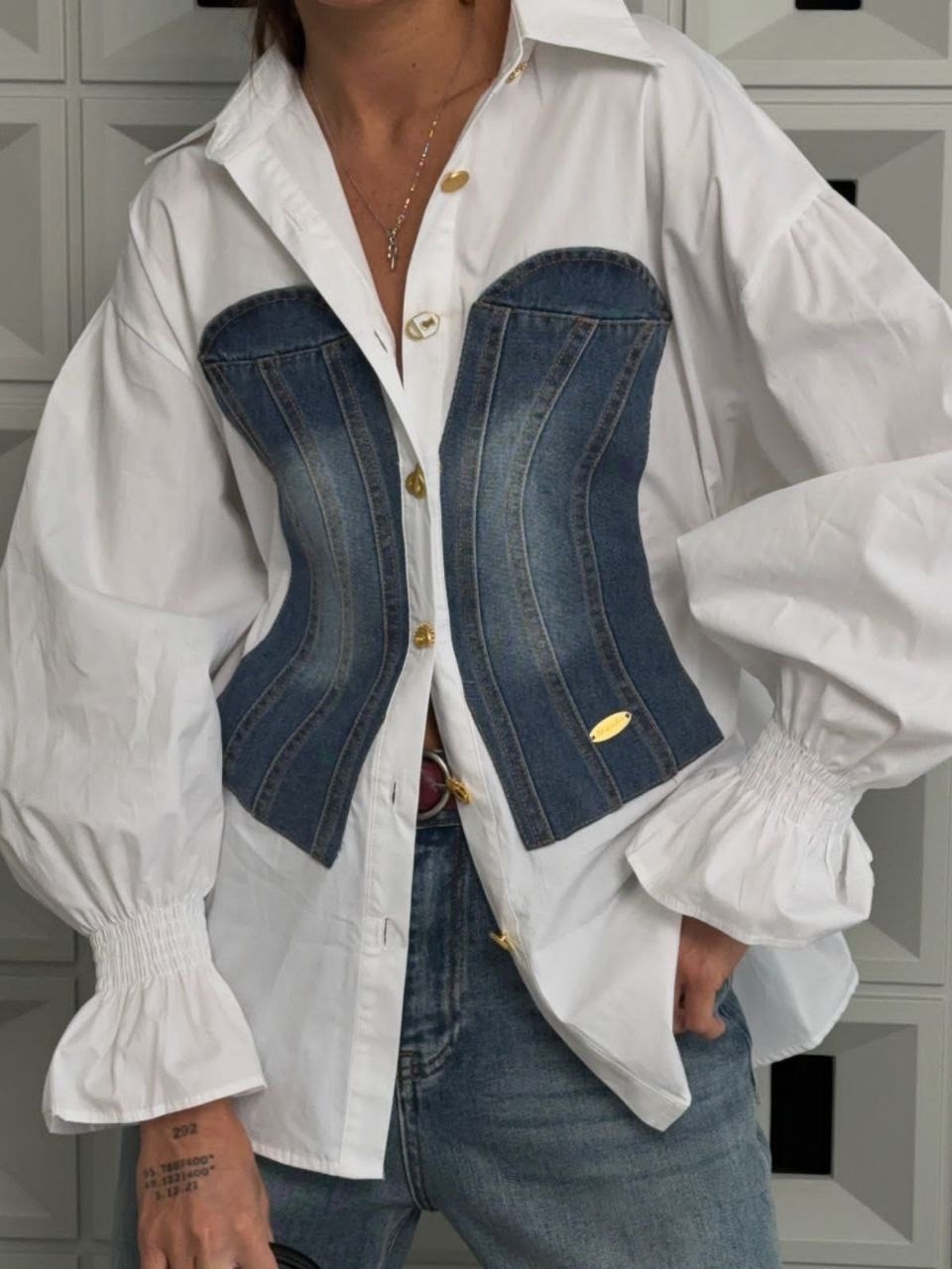 джинсовая блузка,женская джинсовая рубашка,белая джинсовая рубашка в элегантном стиле,корсет джинсовый