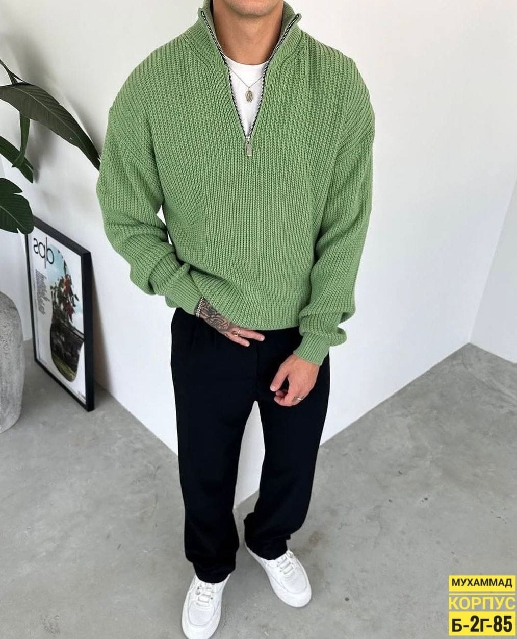 свитер оверсайз теплый вязаный на молнии с воротником hedcy,свитер вязанный,свитер мужской,свитер оверсайз теплый вязаный на молнии с воротником hedcy оливковый,мужская мода