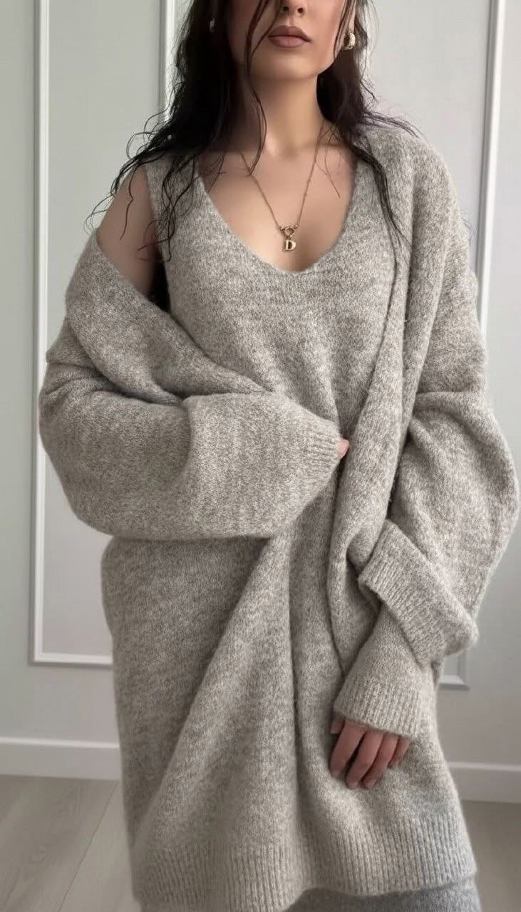 вязаные платья,комплект свитер,серые оверсайз кофты,кардиган,длинный кардиган