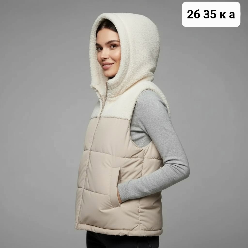 женская жилетка,жилет женский,жилет теплый,жилет утепленный с капюшоном стеганый безрукавка,теплая жилетка женская