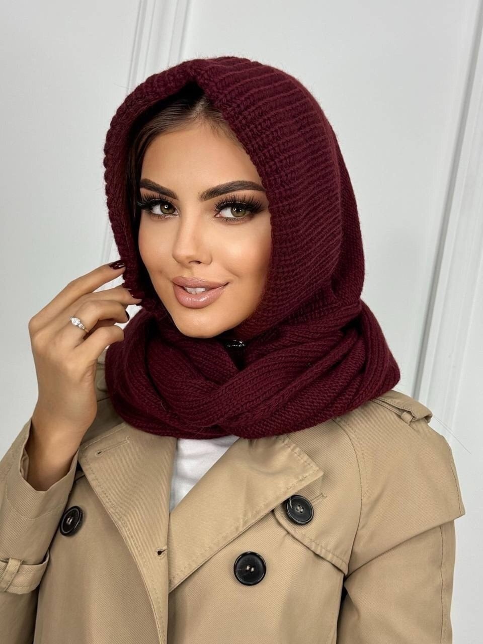 капор вязаный всесезонный,капор-капюшон-шарф женский,капор с шарфом-хомут uzuumm цвет черный,капор вязаный зимний,капор с шарфом-хомут