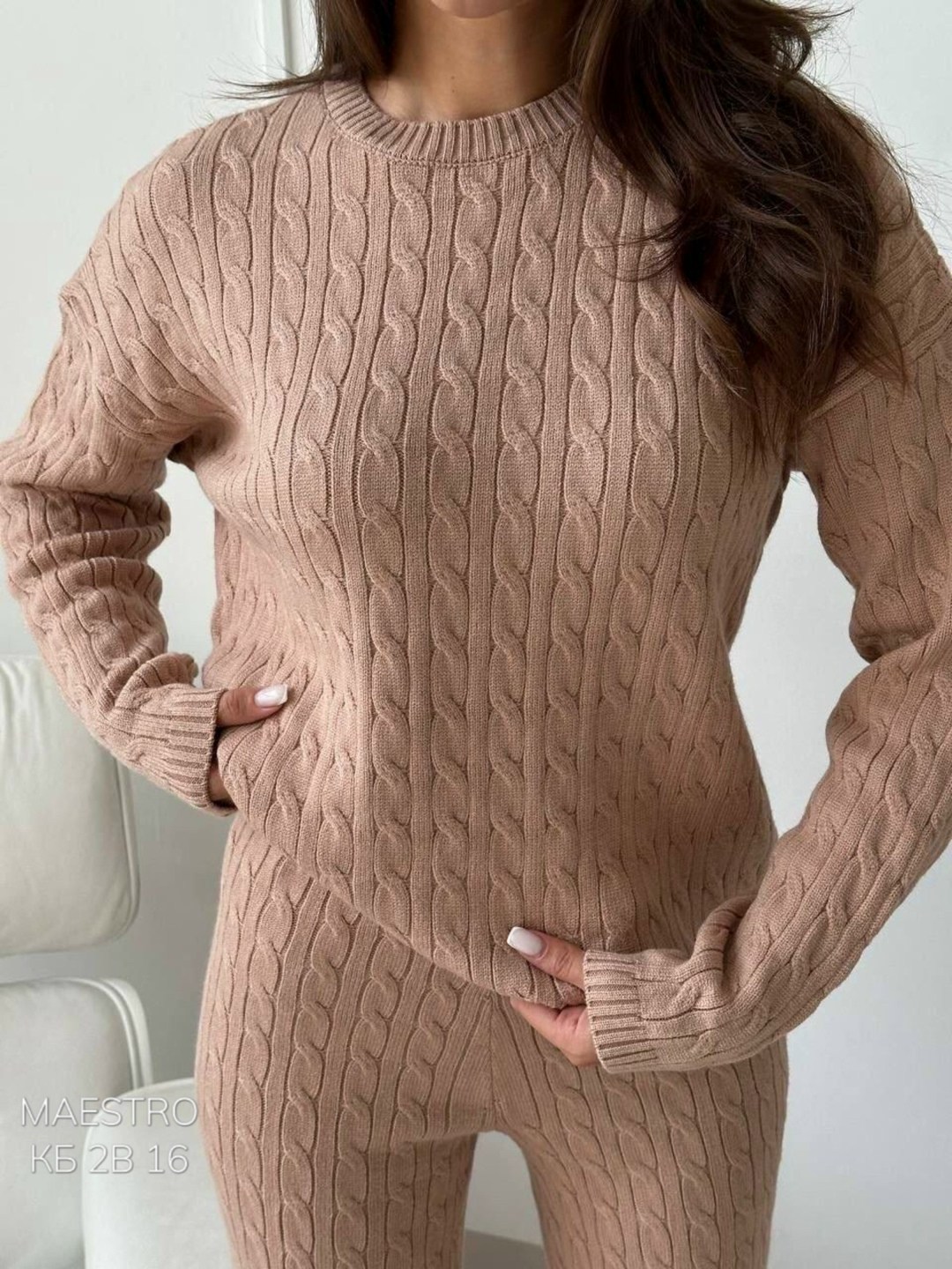 костюм брючный теплый вязаный весна uniqyou 100128035,костюм лапша фабричная,костюм вязаный фабричный,женский вязаный костюм,вязаный костюм