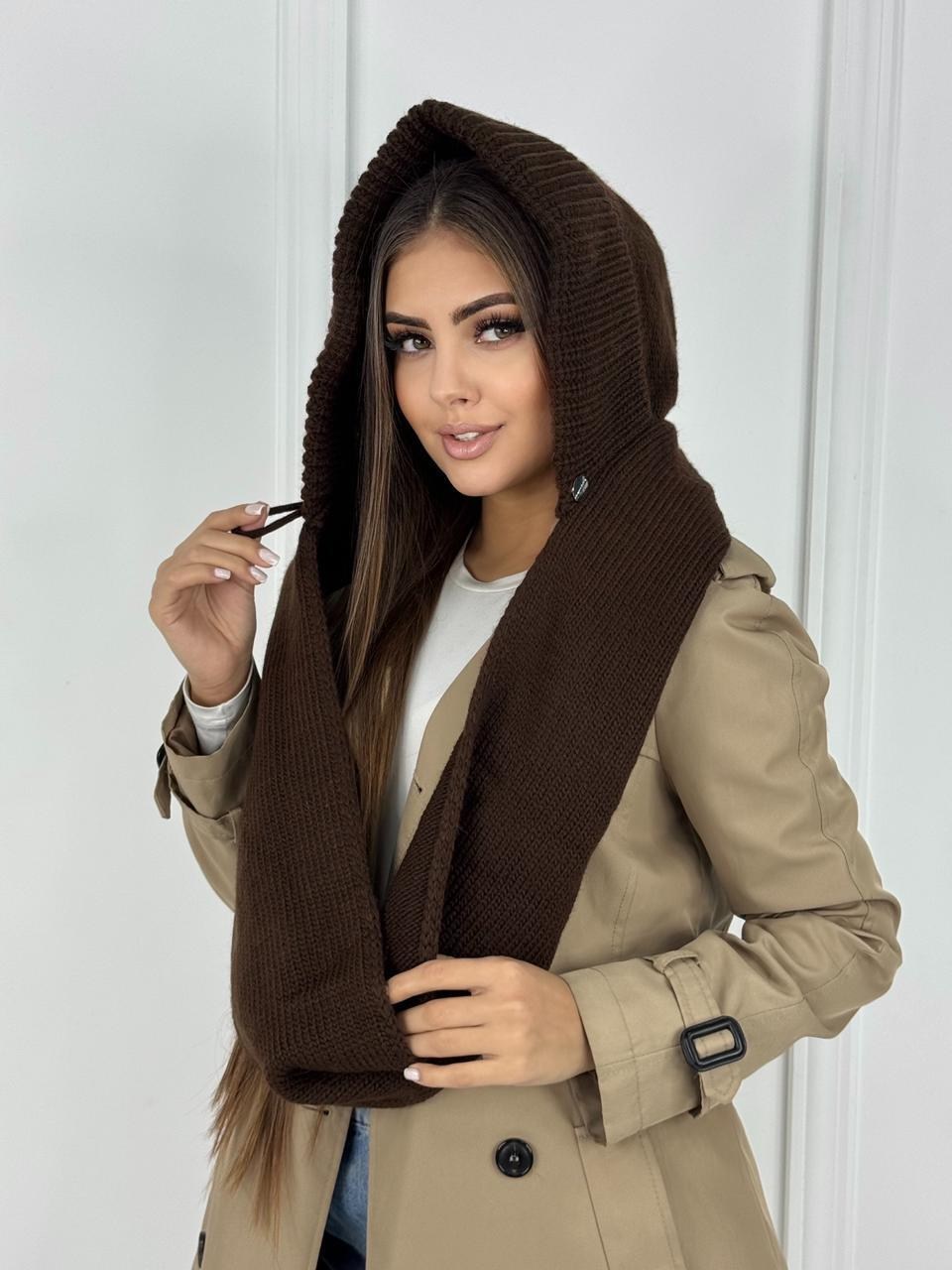 капор вязаный всесезонный,капор-капюшон-шарф женский,капор с шарфом-хомут uzuumm цвет черный,капор вязаный зимний,капор с шарфом-хомут