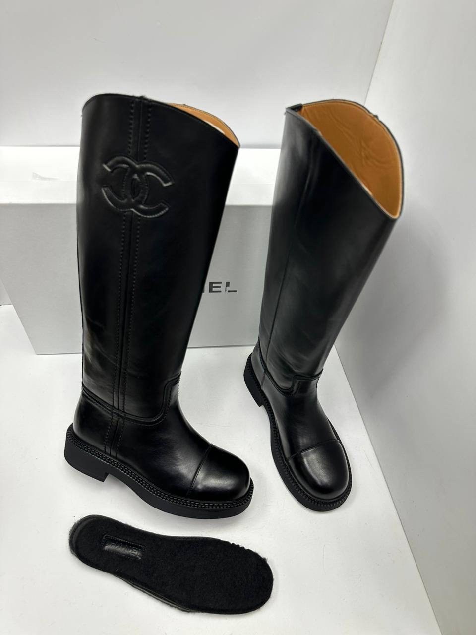 chanel сапоги,сапоги женские chanel,сапоги шанель,женские кожаные сапоги chanel premium black,сапоги шанель черные