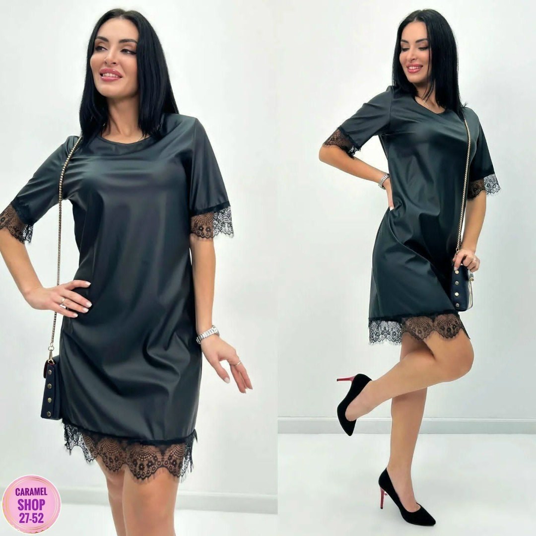 платье женское,платье женское выполнено под экокожу,платье из экокожи для полных женщин,платье черное,платье женское черное