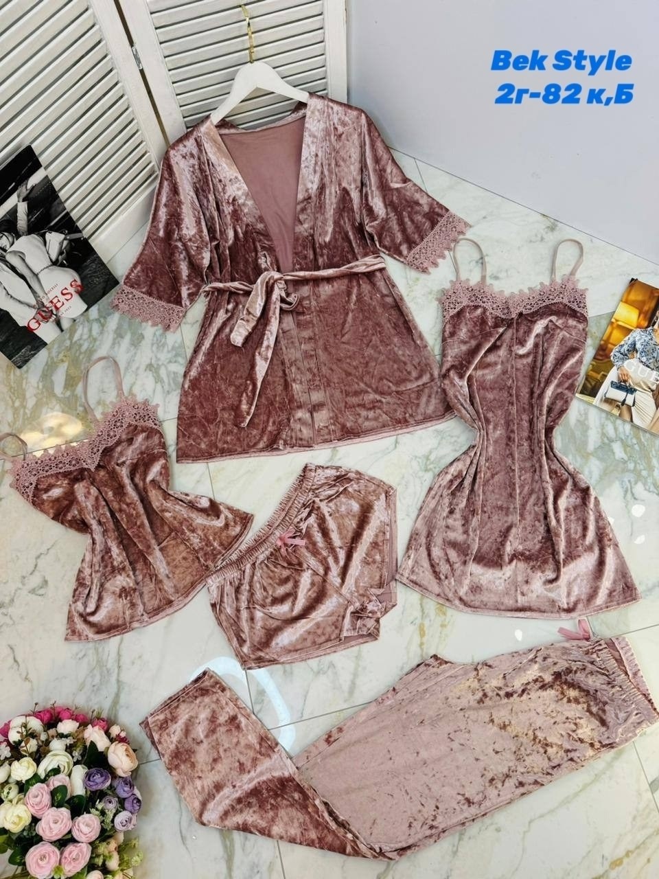 пижама женская комплект 5 в 1,пижама велюр,женская пижама комплект,женская велюровая пижама для сна mga-home 182116967,велюровые пижамы