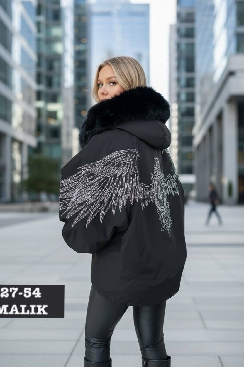парка бомбер с мехом песца,куртка бомбер,женская зимняя куртка,куртка всесезонная-бомбер с капюшоном оверсайз крылья,куртка