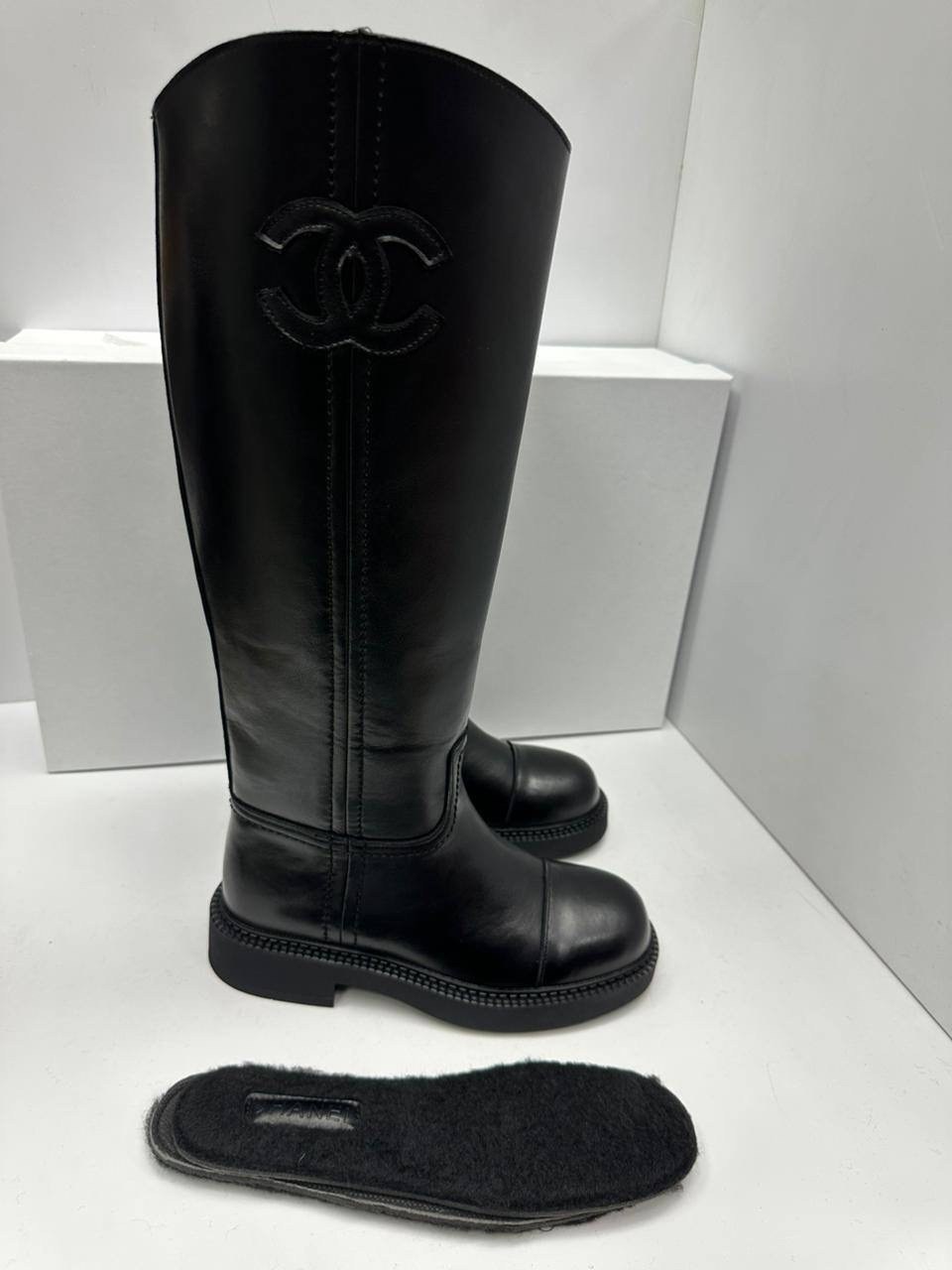 chanel сапоги,сапоги женские chanel,сапоги шанель,женские кожаные сапоги chanel premium black,сапоги шанель черные