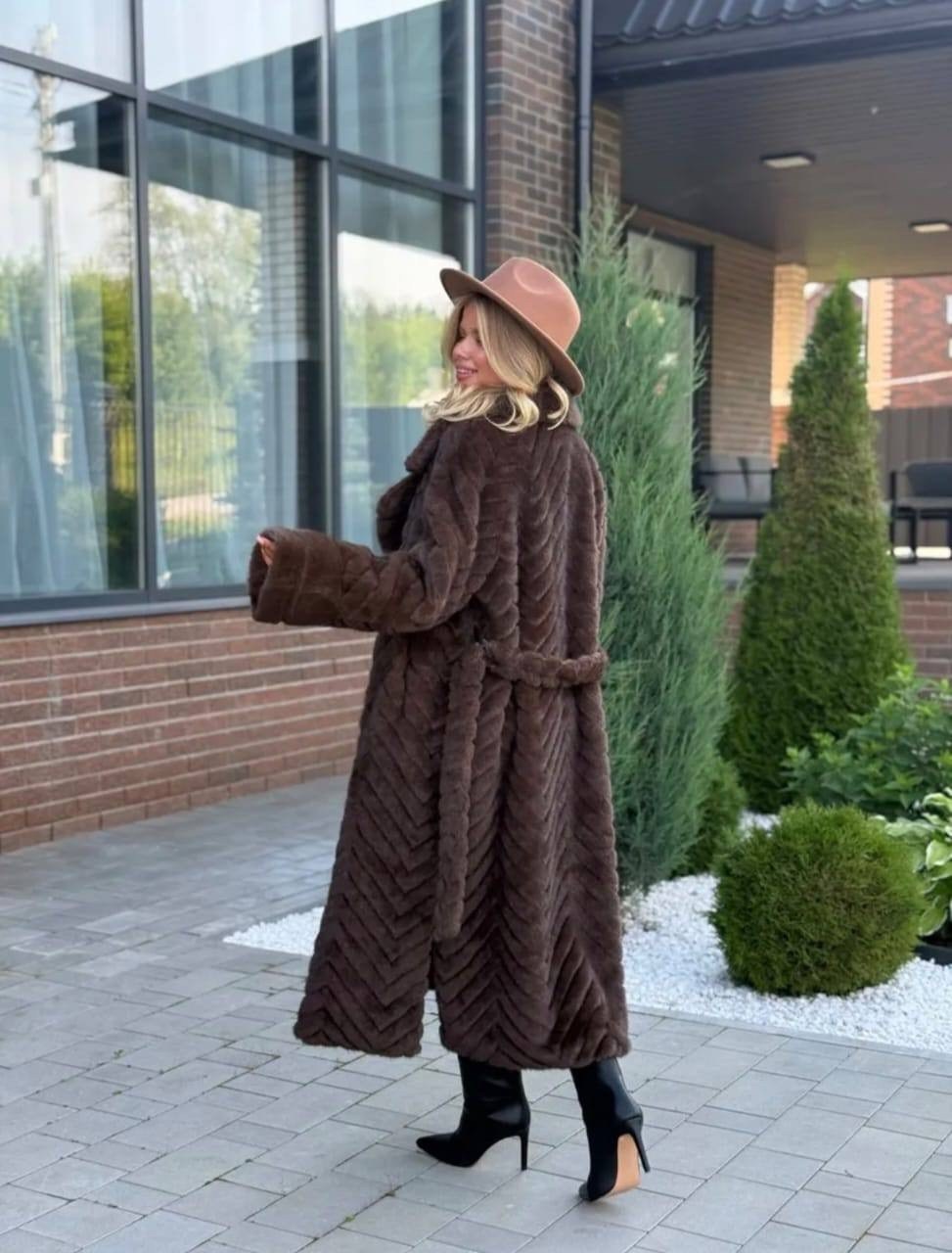 шуба искусственная женская под норку экошуба от бренда m . e . l . a .,коричневая шуба из экомеха под норку,шуба из эко меха длинная 42-48,женская шуба из экомеха,шуба искусственная зимняя экошуба под