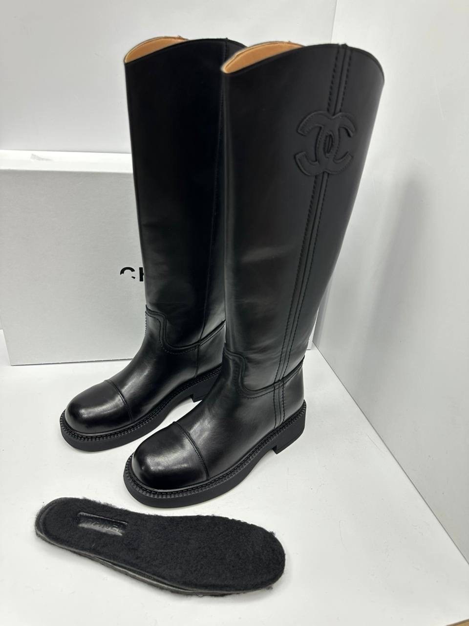 chanel сапоги,сапоги женские chanel,сапоги шанель,женские кожаные сапоги chanel premium black,сапоги шанель черные