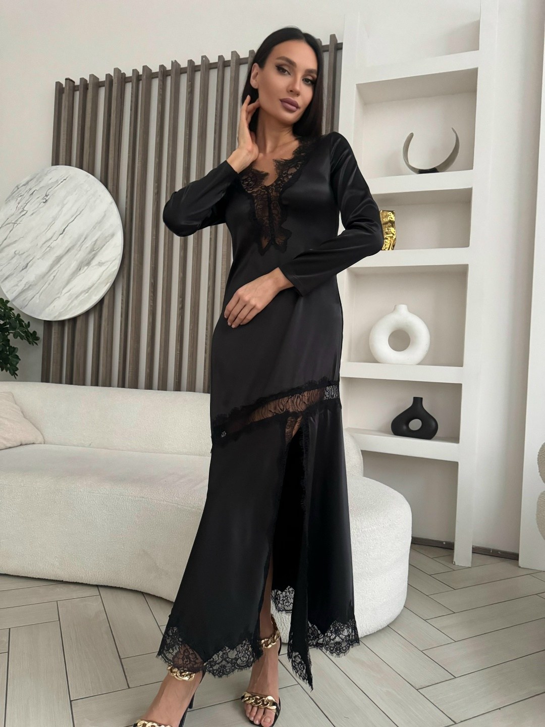 шелковый халат с кружевом,халат кружевной,атласный халат,длинное платье,платье