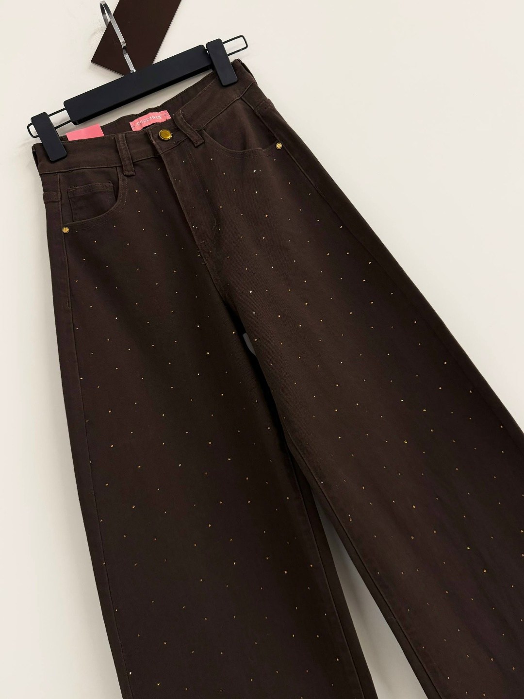 джинсы широкого кроя со стразами, коричневый,джинсы со стразами,широкие джинсы,повседневные брюки,джинсы женские широкие