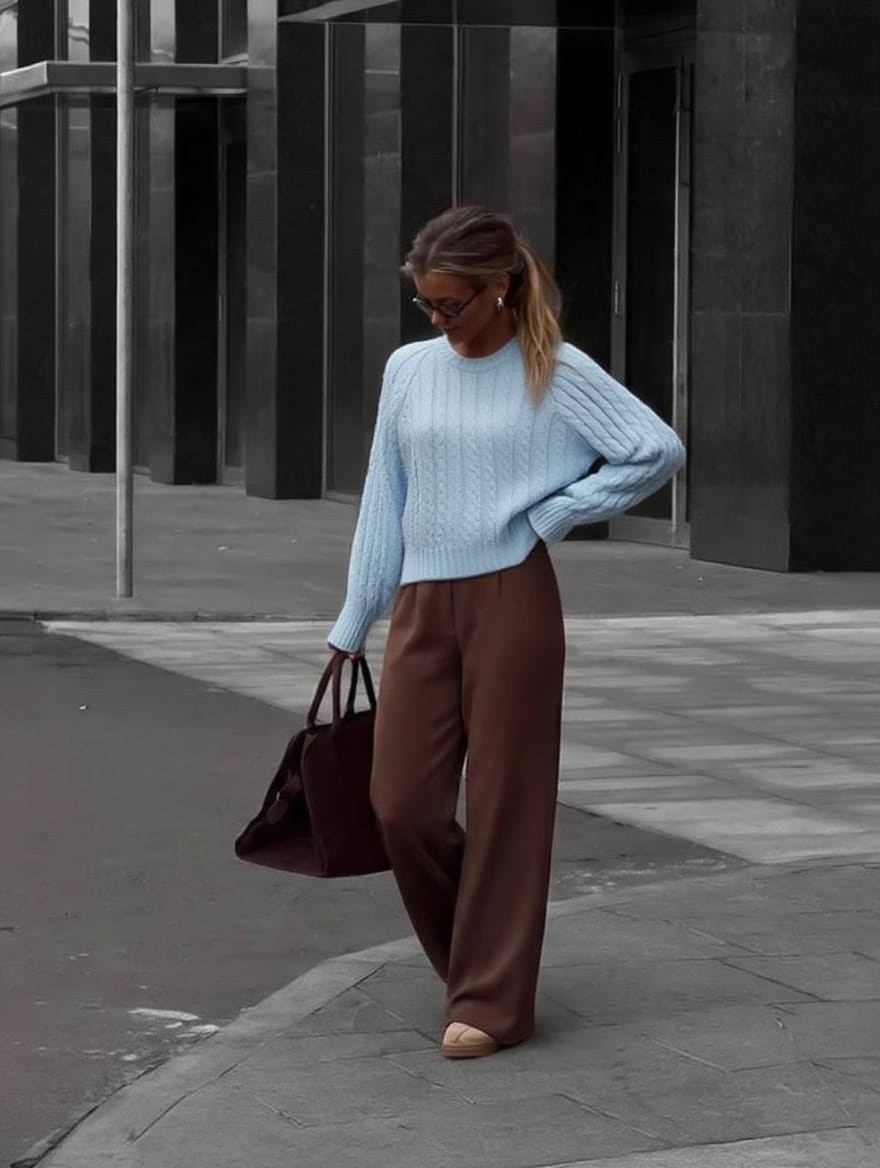 трикотажный костюм,брюки палаццо,кашемировый костюм,кашемировый женский костюм,образ с брюками палаццо