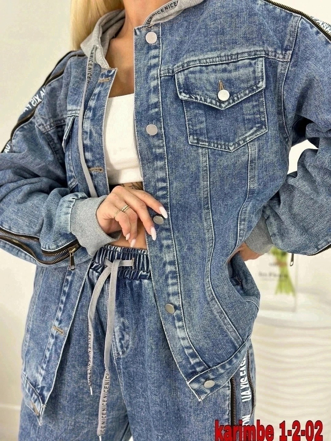 джинсовый костюм женский,женские костюмы из джинса,джинсовый костюм,женский джинсовый брючный костюм,двойка-костюм джинсовый karim benjama