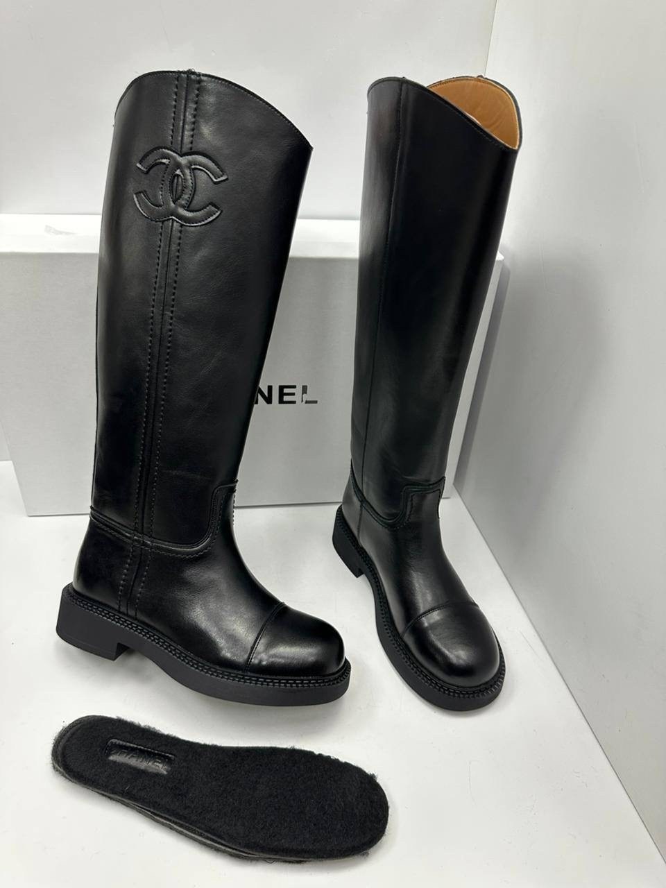 chanel сапоги,сапоги женские chanel,сапоги шанель,женские кожаные сапоги chanel premium black,сапоги шанель черные
