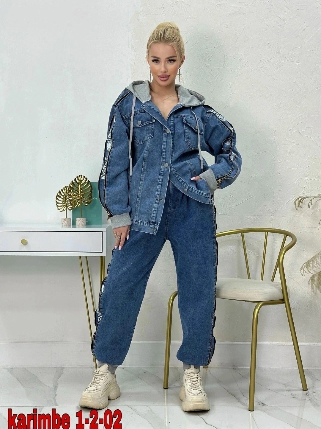 джинсовый костюм женский,женские костюмы из джинса,джинсовый костюм,женский джинсовый брючный костюм,двойка-костюм джинсовый karim benjama