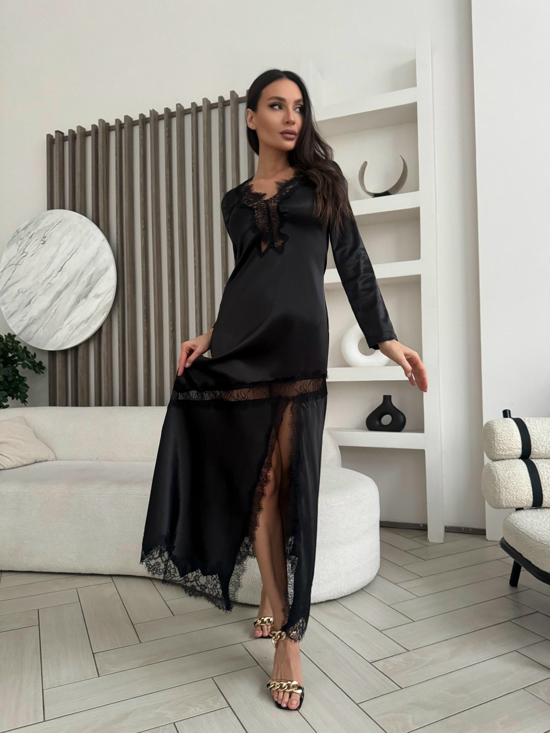 шелковый халат с кружевом,халат кружевной,атласный халат,длинное платье,платье