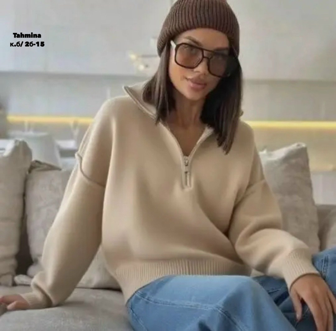 свитер укороченный оверсайз с горлом на молнии кк fashion,свитер оверсайз с горлом на молнии kk fashion,свитер matreshka_love пуловер с молнией, кофта с замком, размер 42-46, молочный,свитер оверсайз