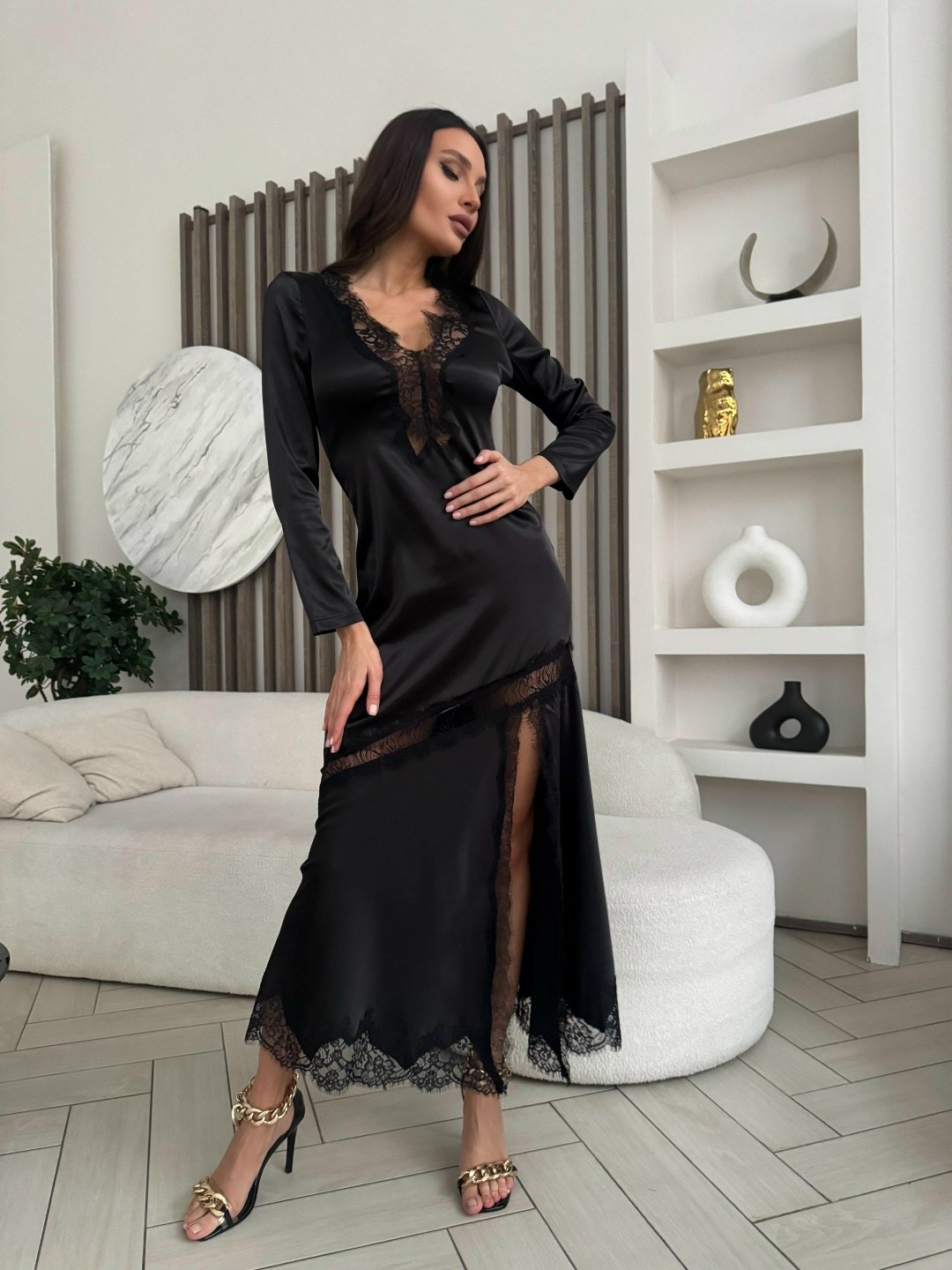 шелковый халат с кружевом,халат кружевной,атласный халат,длинное платье,платье