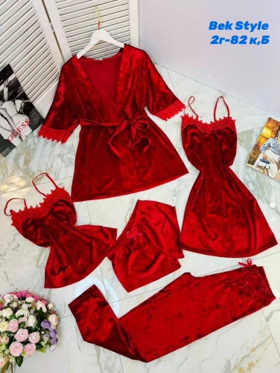 пижама женская комплект 5 в 1,пижама велюр,женская пижама комплект,женская велюровая пижама для сна mga-home 182116967,велюровые пижамы