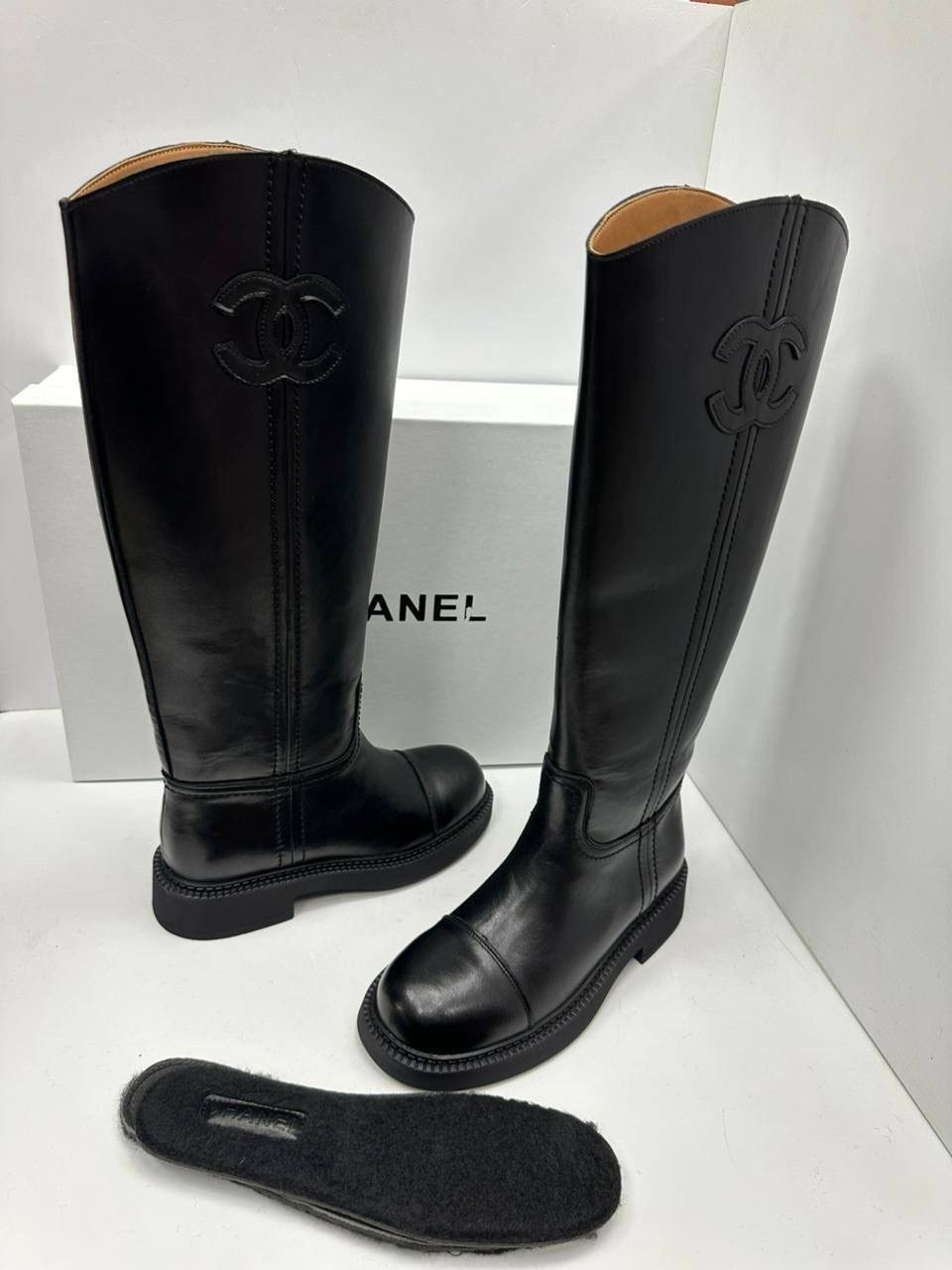 chanel сапоги,сапоги женские chanel,сапоги шанель,женские кожаные сапоги chanel premium black,сапоги шанель черные