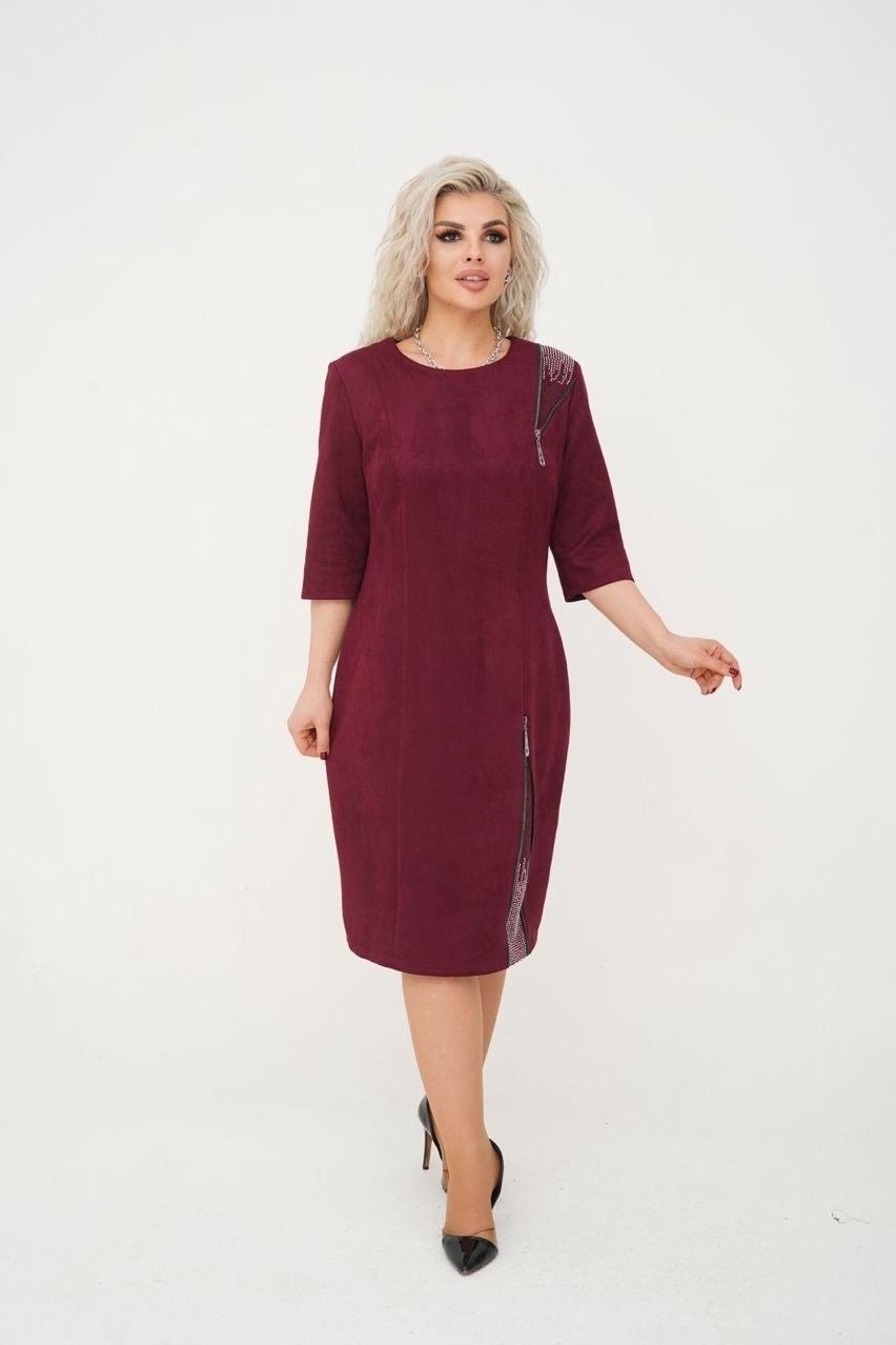 платье большие размеры,бордовое платье для полных,платье женская,нарядное платье,платье экозамша бордо