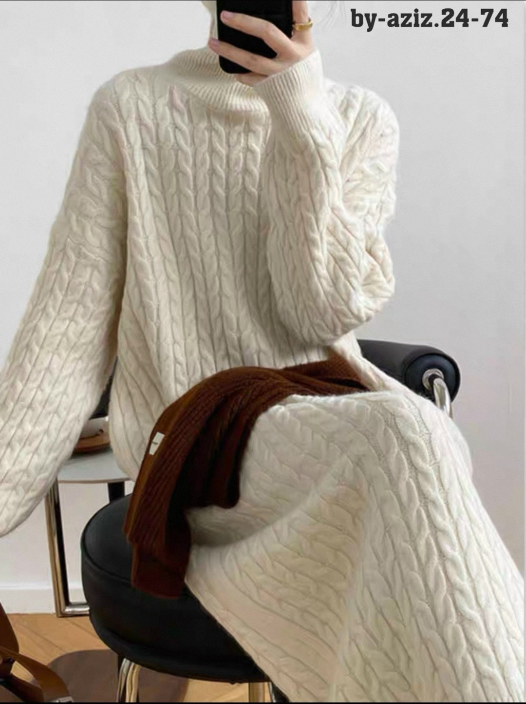 платье вязаное,женское платье вязаное,платье теплое вязаное,свободное вязаное теплое платье,длинное вязаное свободное утолщенное теплое платье-свитер выше колена с высоким воротником