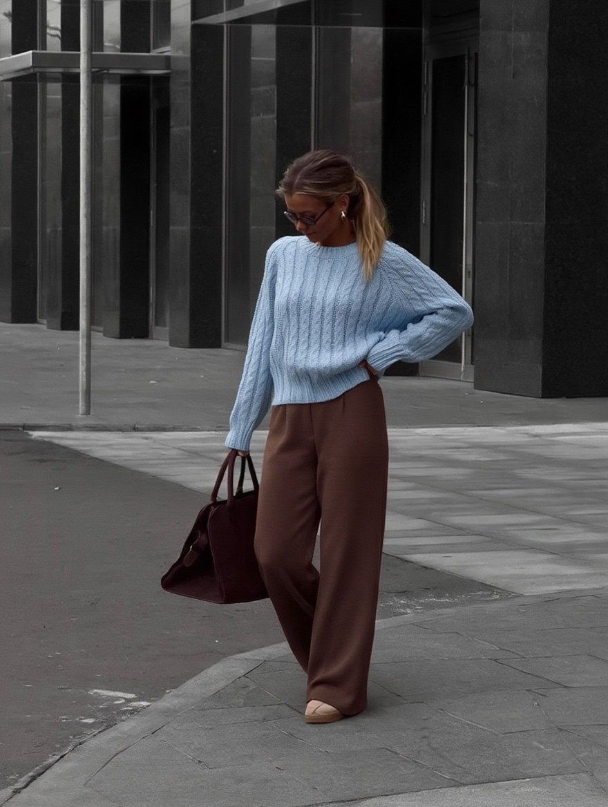 трикотажный костюм,брюки палаццо,кашемировый костюм,кашемировый женский костюм,образ с брюками палаццо