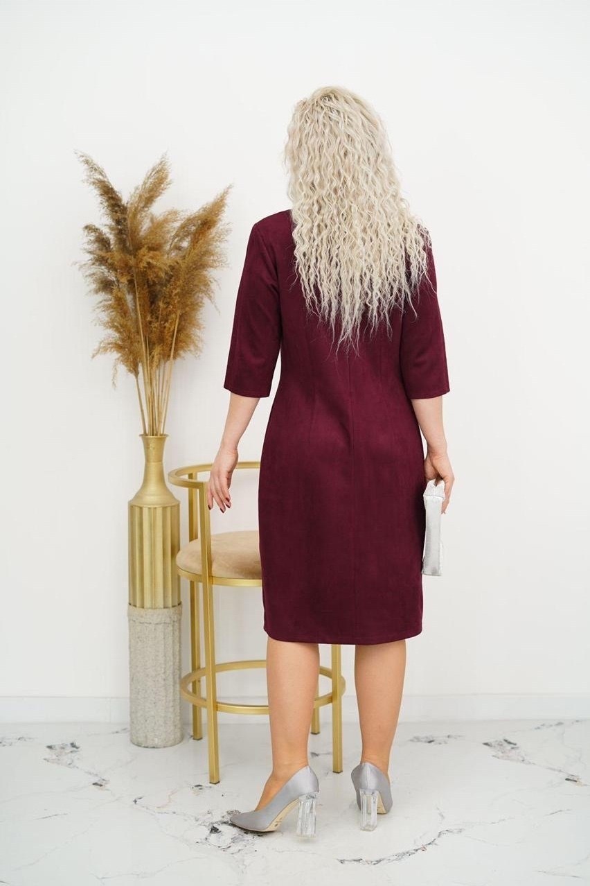 платье большие размеры,бордовое платье для полных,платье женская,нарядное платье,платье экозамша бордо