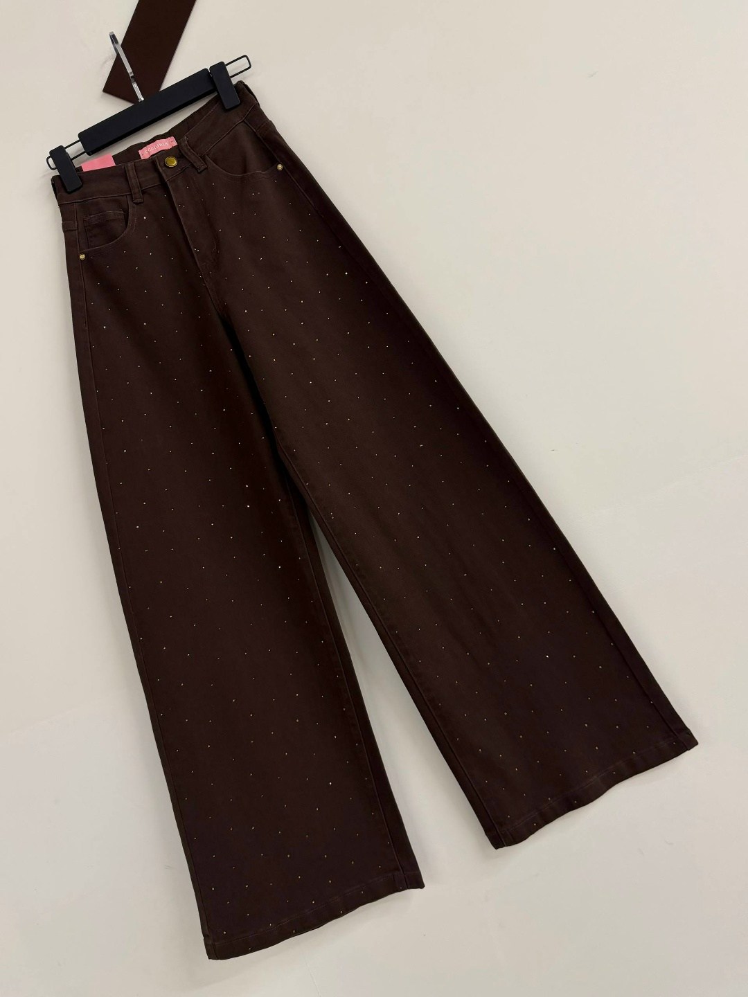 джинсы широкого кроя со стразами, коричневый,джинсы со стразами,широкие джинсы,повседневные брюки,джинсы женские широкие