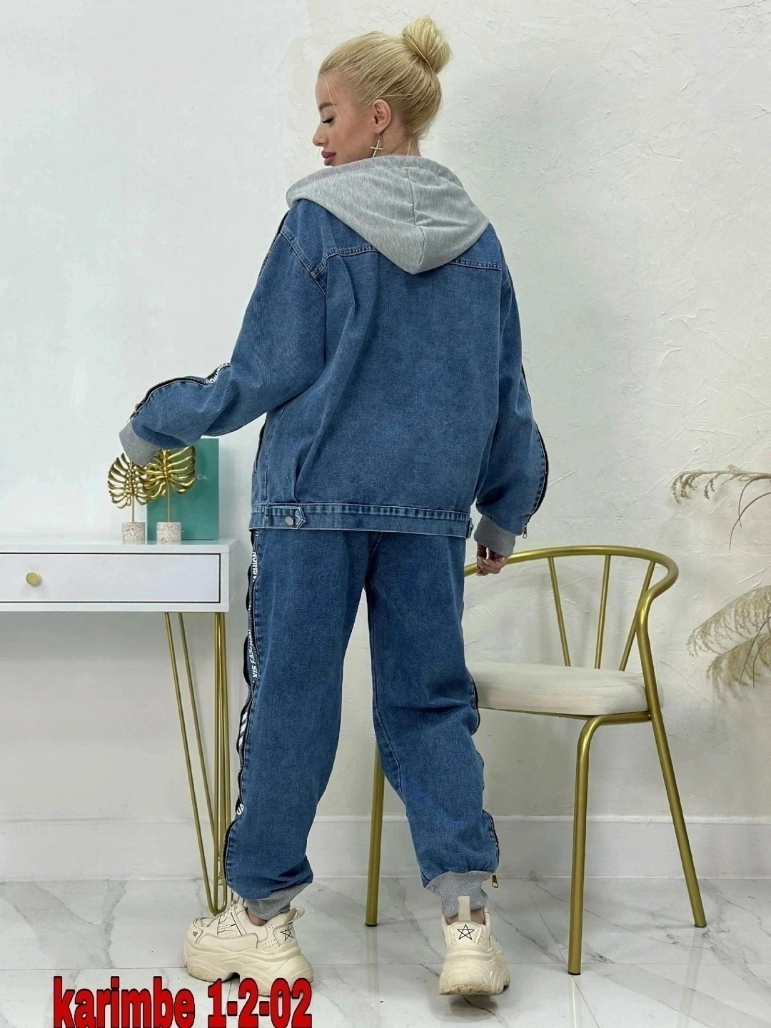 джинсовый костюм женский,женские костюмы из джинса,джинсовый костюм,женский джинсовый брючный костюм,двойка-костюм джинсовый karim benjama