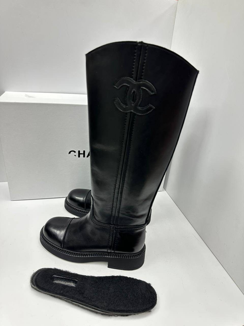 chanel сапоги,сапоги женские chanel,сапоги шанель,женские кожаные сапоги chanel premium black,сапоги шанель черные