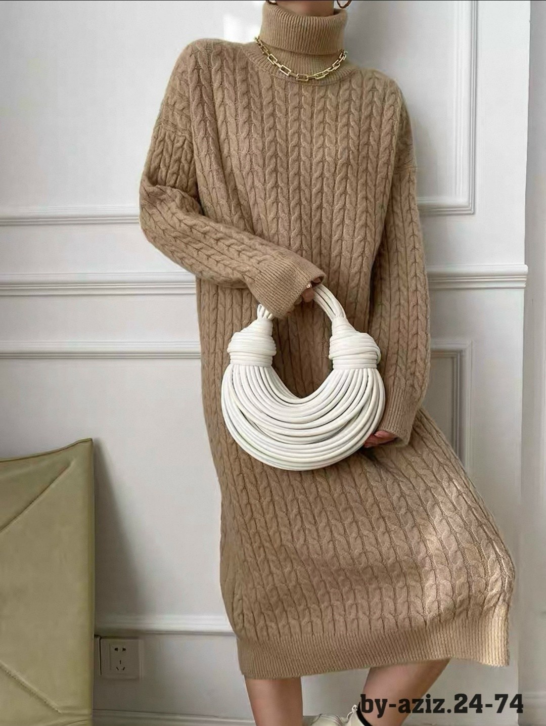 платье вязаное,женское платье вязаное,платье теплое вязаное,свободное вязаное теплое платье,длинное вязаное свободное утолщенное теплое платье-свитер выше колена с высоким воротником