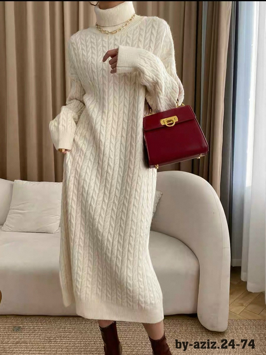 платье вязаное,женское платье вязаное,платье теплое вязаное,свободное вязаное теплое платье,длинное вязаное свободное утолщенное теплое платье-свитер выше колена с высоким воротником