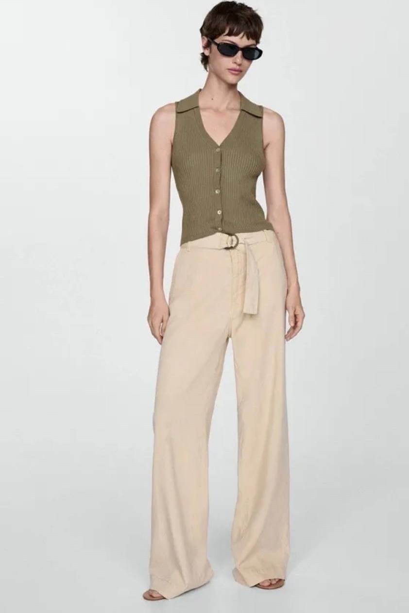 жилет mango,трикотажный топ,брюки льняные,бежевые брюки,брюки широкие