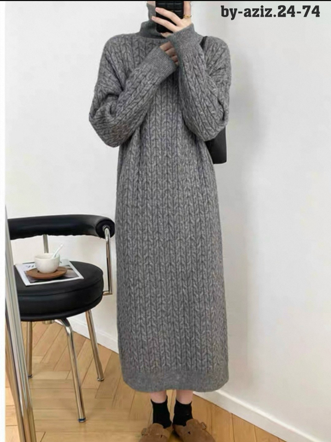 платье вязаное,женское платье вязаное,платье теплое вязаное,свободное вязаное теплое платье,длинное вязаное свободное утолщенное теплое платье-свитер выше колена с высоким воротником
