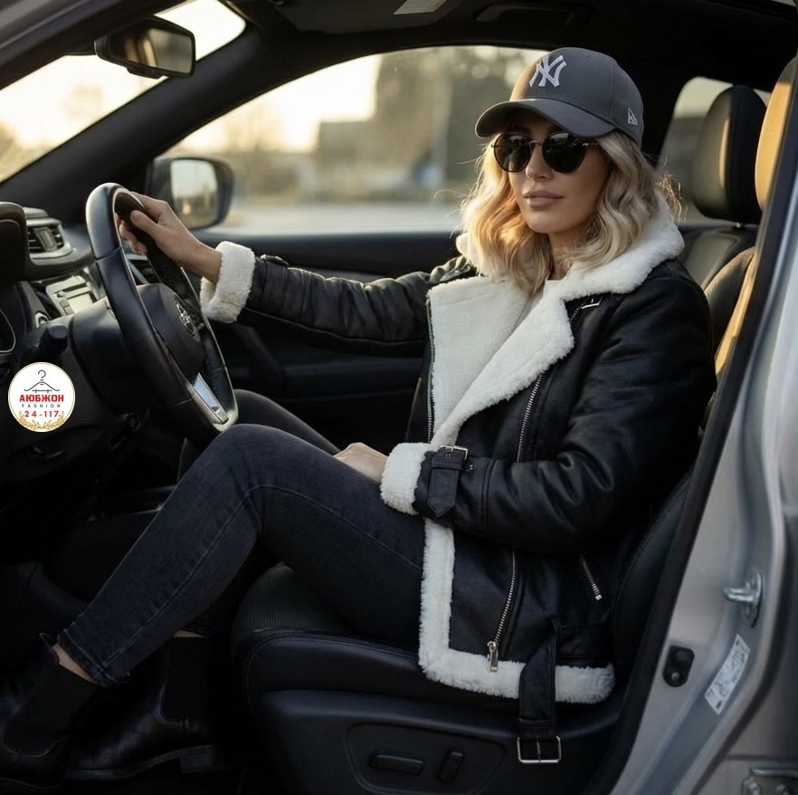 дубленка авиатор,дубленка пилот,дубленка женская,чёрный авиатор дублёнка с белым мехом,дубленка
