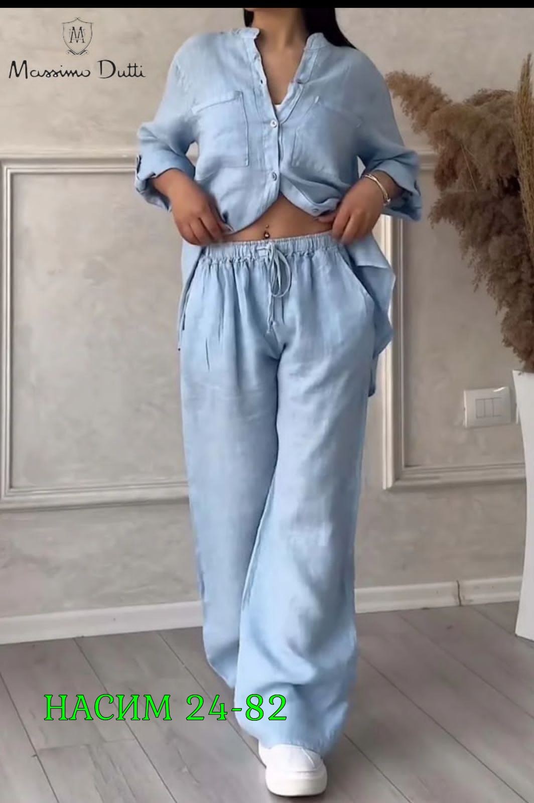 повседневный комплект из хлопка и льна однотонной рубашки и широких брюк на кулиске,брючный костюм из льна женский,костюм брючный льняной,костюм женский,стильные костюмы